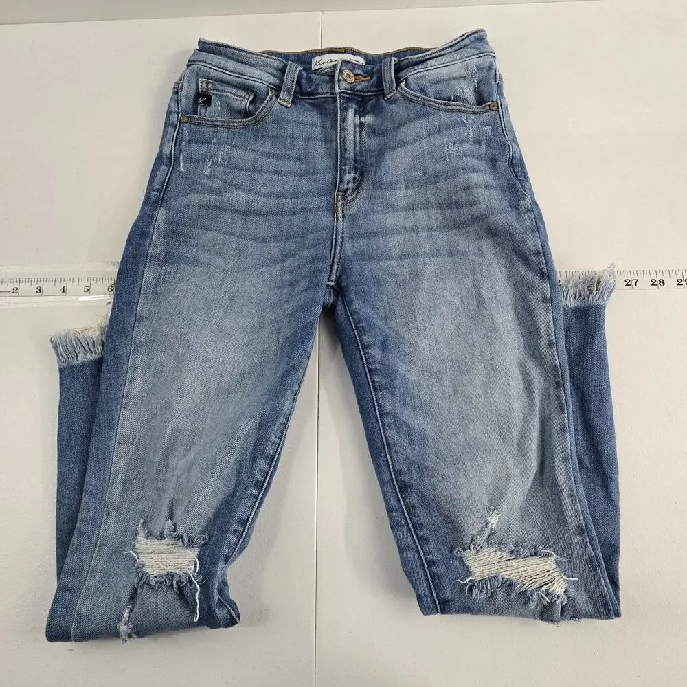Kancan distressed skinny slim‎ jeans 27 blue womens raw hem 6769